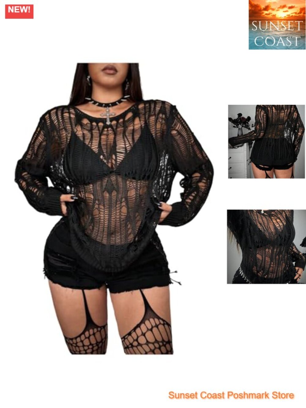 See Through Knit Sweater Punk Y2K Long Sleeve Grunge